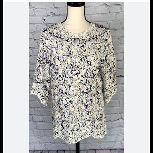NWOT Solitaire Anthropologie Peasant Floral Top Boho Embroidered 3/4 Sleeve